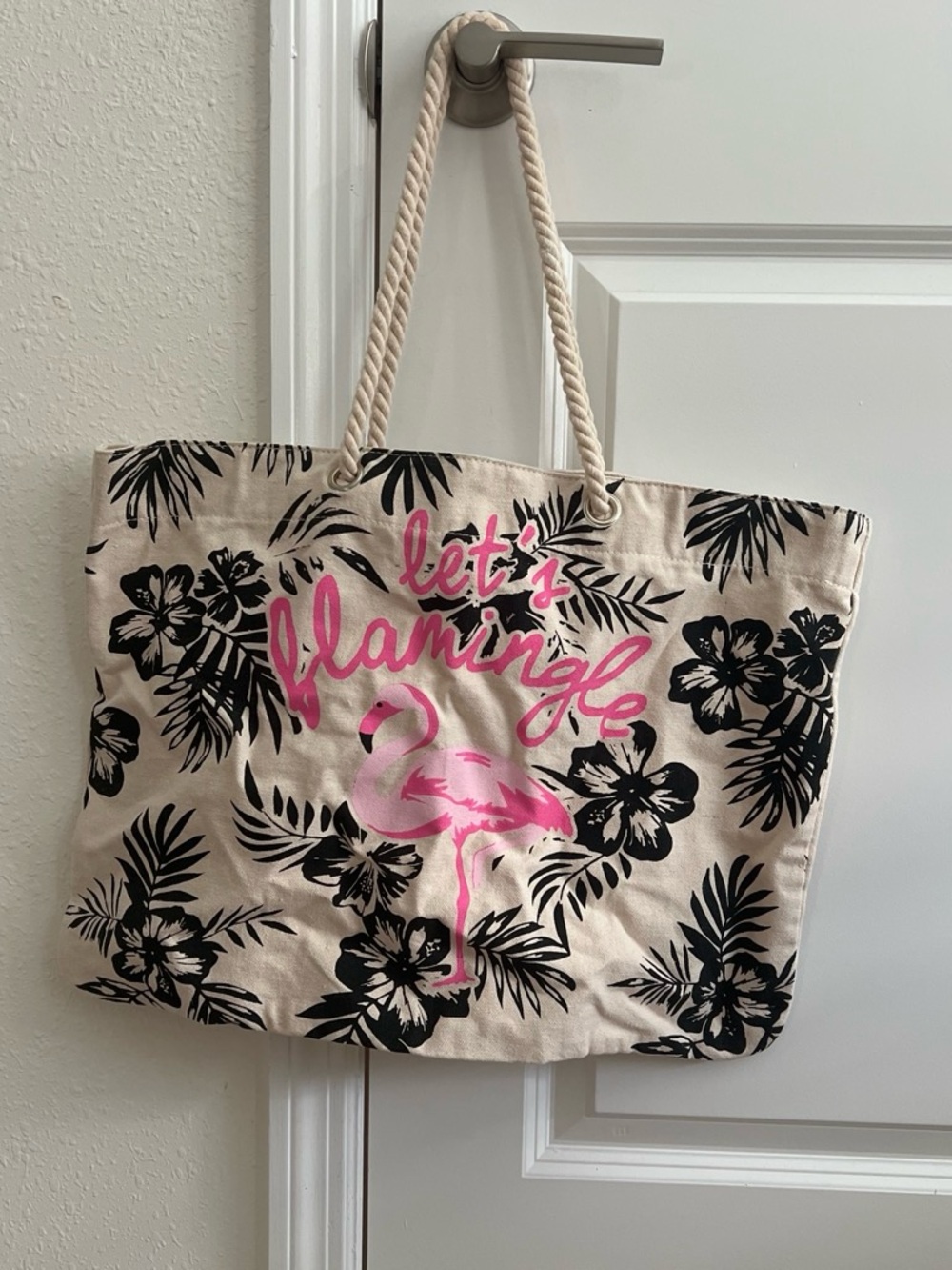 Let's Flamingle Pink Flamingo Canvas Tote Bag